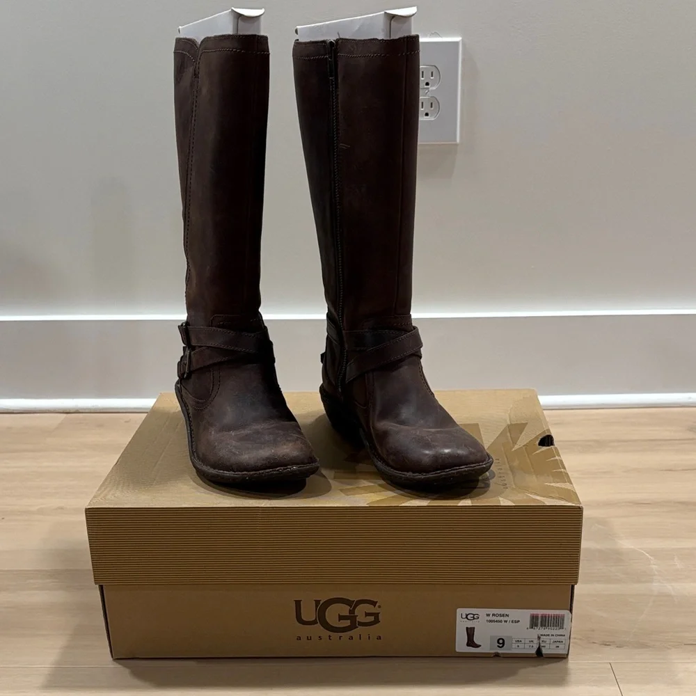 UGG Chocolate Brown Leather Knee-High Boots - Picture 1 of 8